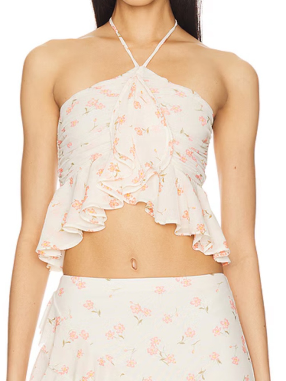Afrm Cream Floral Ruffle Top and  Skirt